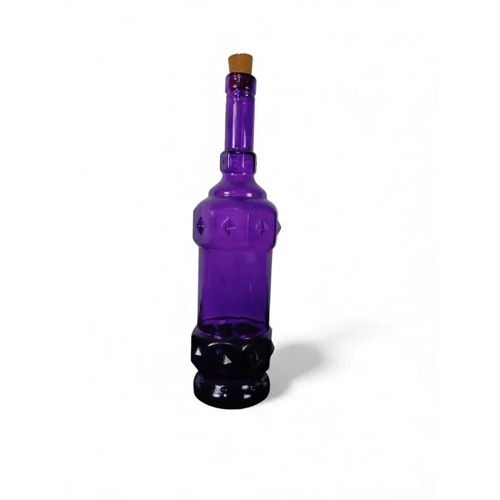 Purple Decorative Glass Bottle with Leather Carry Strap